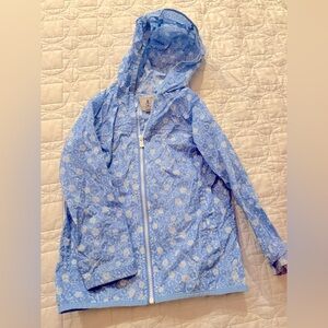 Light blue floral Lands End rain coat for girls